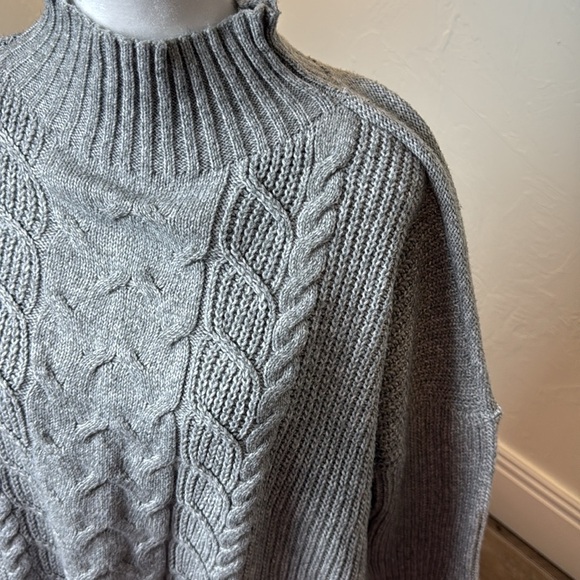 Grey Cable Knit Mock Neck Sweater - Picture 2 of 4